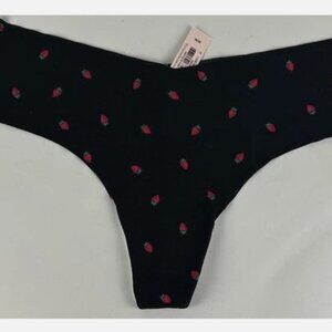 NWT Victorias Secret Black Strawberry No Show Thong Panties Sz M